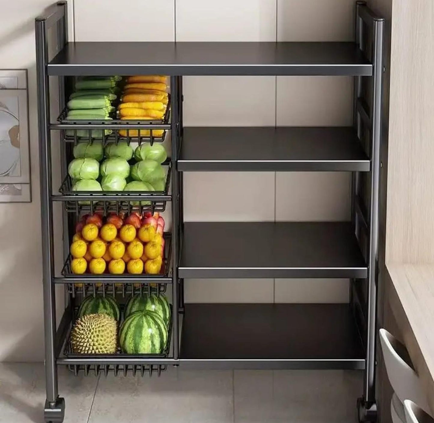 Multi functional Strong Metallic Kitchen Rack with Movable & Lockable wheels - 80×32*135cm(L*W*H)