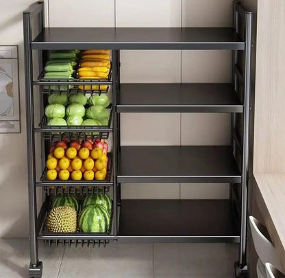 Multi functional Strong Metallic Kitchen Rack with Movable & Lockable wheels - 80×32*135cm(L*W*H)