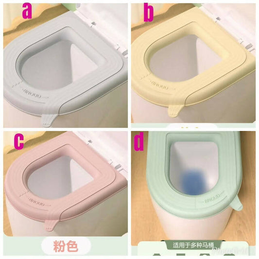 Household Waterproof Thickened Toilet Seat with Handle, Soft Toilet Silicone Seat Covers, Bathroom Comfortable Toilet Seat Pad- Blue, Light Pink