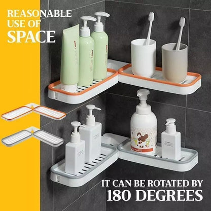 180° adhesive shower caddy, Bathroom Free Perforated Shower Caddy Corner, Shower Organizer, Rotatable Shower Shelf with 5-Hooks