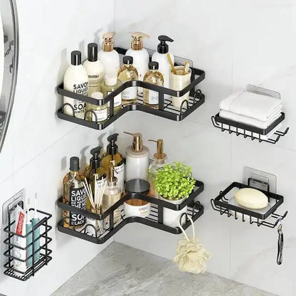 5 in 1 carbon steel Shower Caddy Set  – Rust-Resistant, Adhesive, Space-Saving Bathroom Organizer
