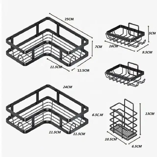 5 in 1 carbon steel Shower Caddy Set  – Rust-Resistant, Adhesive, Space-Saving Bathroom Organizer