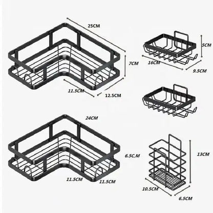 5 in 1 carbon steel Shower Caddy Set  – Rust-Resistant, Adhesive, Space-Saving Bathroom Organizer