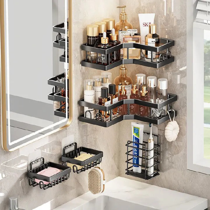 5 in 1 carbon steel Shower Caddy Set  – Rust-Resistant, Adhesive, Space-Saving Bathroom Organizer