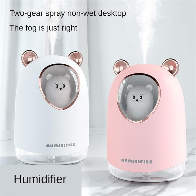300ml Bear Changing Color Humidifier, Mini Humidifier for Baby and Kids, 2 Spray Modes and Colorful Night Light, Portable Cool Mist Humidifiers