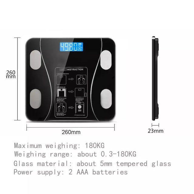 BMI Body Weight Scale, Fat Scale with LEC Display, Premium Tempered Glass Electric Scale for Home with 79 Body Measurements