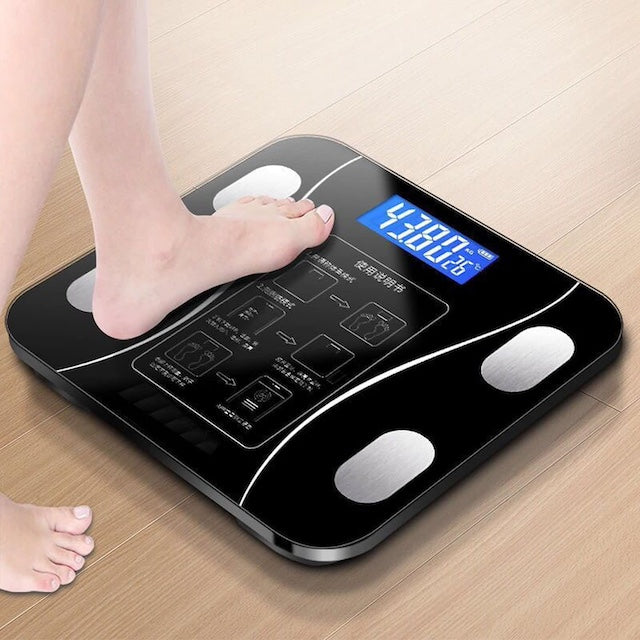 BMI Body Weight Scale, Fat Scale with LEC Display, Premium Tempered Glass Electric Scale for Home with 79 Body Measurements