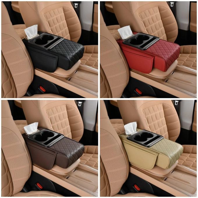 Multifunctional Car Centre Console Armrest Cushion – 2 Cup Holders, Phone & Tissue Holder + Extra Storage