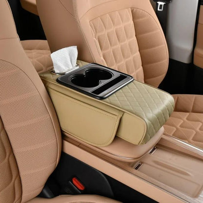 Multifunctional Car Centre Console Armrest Cushion – 2 Cup Holders, Phone & Tissue Holder + Extra Storage