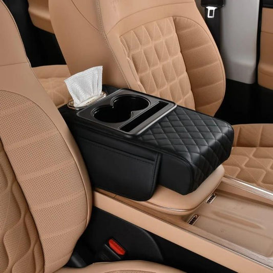 Multifunctional Car Centre Console Armrest Cushion – 2 Cup Holders, Phone & Tissue Holder + Extra Storage