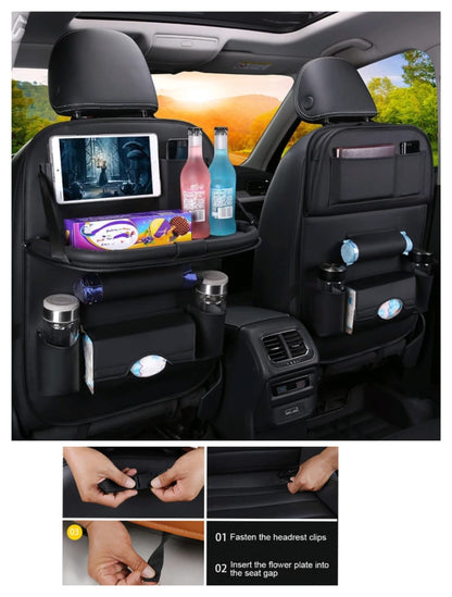 Multifunctional Car Back Seat Storage Bag with Foldable Dining Tray – Universal Car Organizer