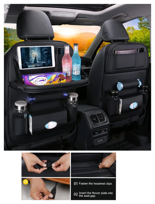 Multifunctional Car Back Seat Storage Bag with Foldable Dining Tray – Universal Car Organizer