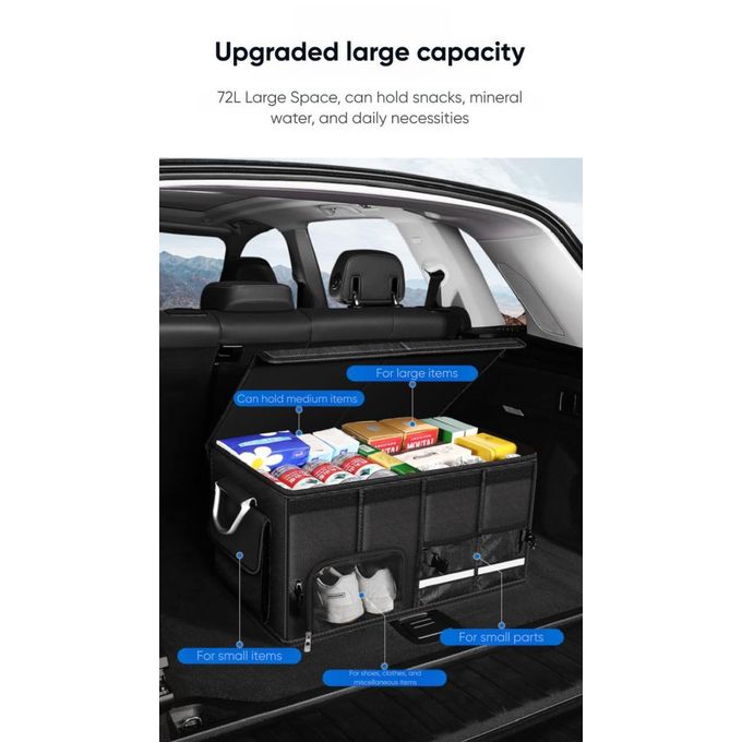 Large Foldable Car Trunk Storage Box With Shoe Compartment – Heavy-Duty Organizer for Groceries, Tools & Travel Essentials