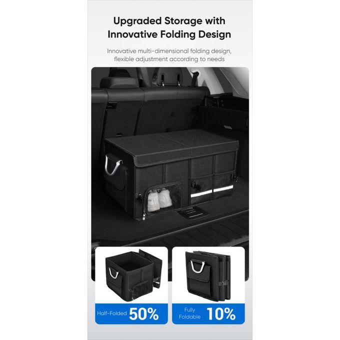Large Foldable Car Trunk Storage Box With Shoe Compartment – Heavy-Duty Organizer for Groceries, Tools & Travel Essentials