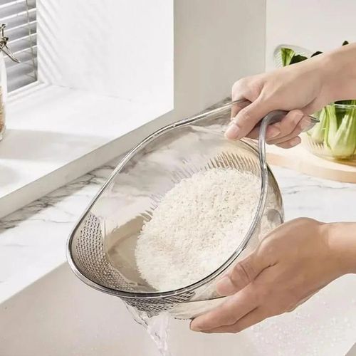 Multi-Purpose Acrylic Rice & Food Washing Colander with Handle — Fast Rinse & Drain for Rice, Fruits & Vegetables