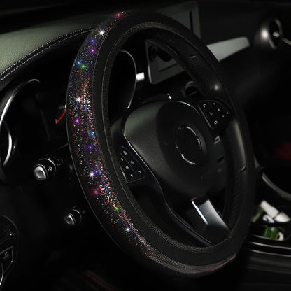 Crystal Steering Antislip Cover, General Steering Wheel Cover, Colorful Gilded car Steering Wheel Cover for Vehicles