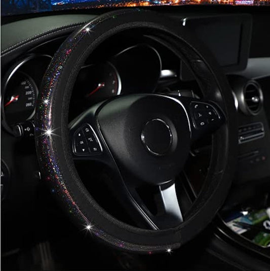 Crystal Steering Antislip Cover, General Steering Wheel Cover, Colorful Gilded car Steering Wheel Cover for Vehicles
