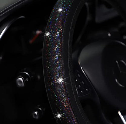 Crystal Steering Antislip Cover, General Steering Wheel Cover, Colorful Gilded car Steering Wheel Cover for Vehicles