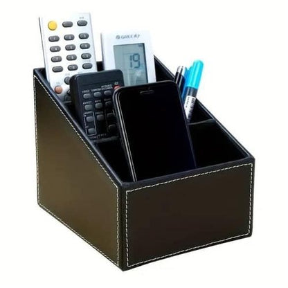 Stylish Multi-Compartment Leather Desk & Remote Organizer — Elegant PU Desk Storage for Office & Home Essentials