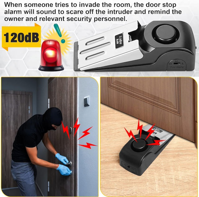 Door Stopper Alarm, Door Stopper with 120db Security Alarm, Floor Wedge Door Stop Siren, Door Security Devices