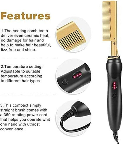 Adjustable Ceramic Electric Hot Comb – Temperature Control, Heat Protection & Fast Straightening
