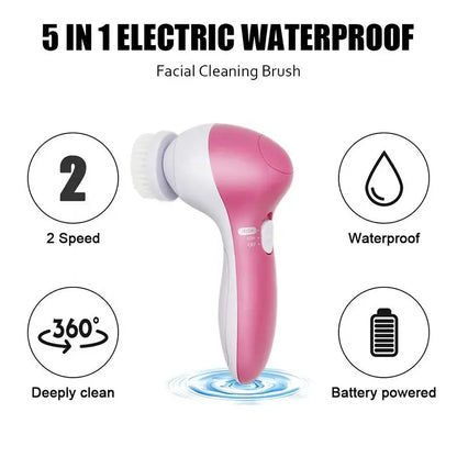 Facial Massager 5 In 1 Pore Cleaner Body Massager, Replaceable Head Brush Beauty Tool, Electric Face Cleansing Brush, Facial Brush Deep Cleaning