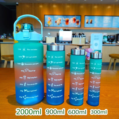 Leak-proof 4 in 1 Motivational Bottle, Plastic Water Bottle With Straw, Time Marker Drinking Bottles - 2000ml, 900ml, 600ml, 300ml