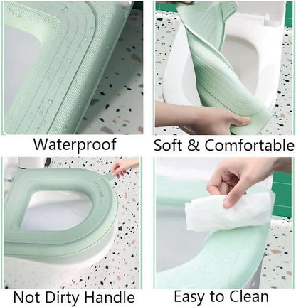Household Waterproof Thickened Toilet Seat with Handle, Soft Toilet Silicone Seat Covers, Bathroom Comfortable Toilet Seat Pad- Blue, Light Pink