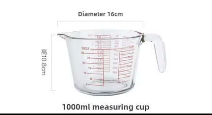 1000 ml Heat-Resistant Glass Measuring Cup with Easy-Read Scale & Comfortable Handle