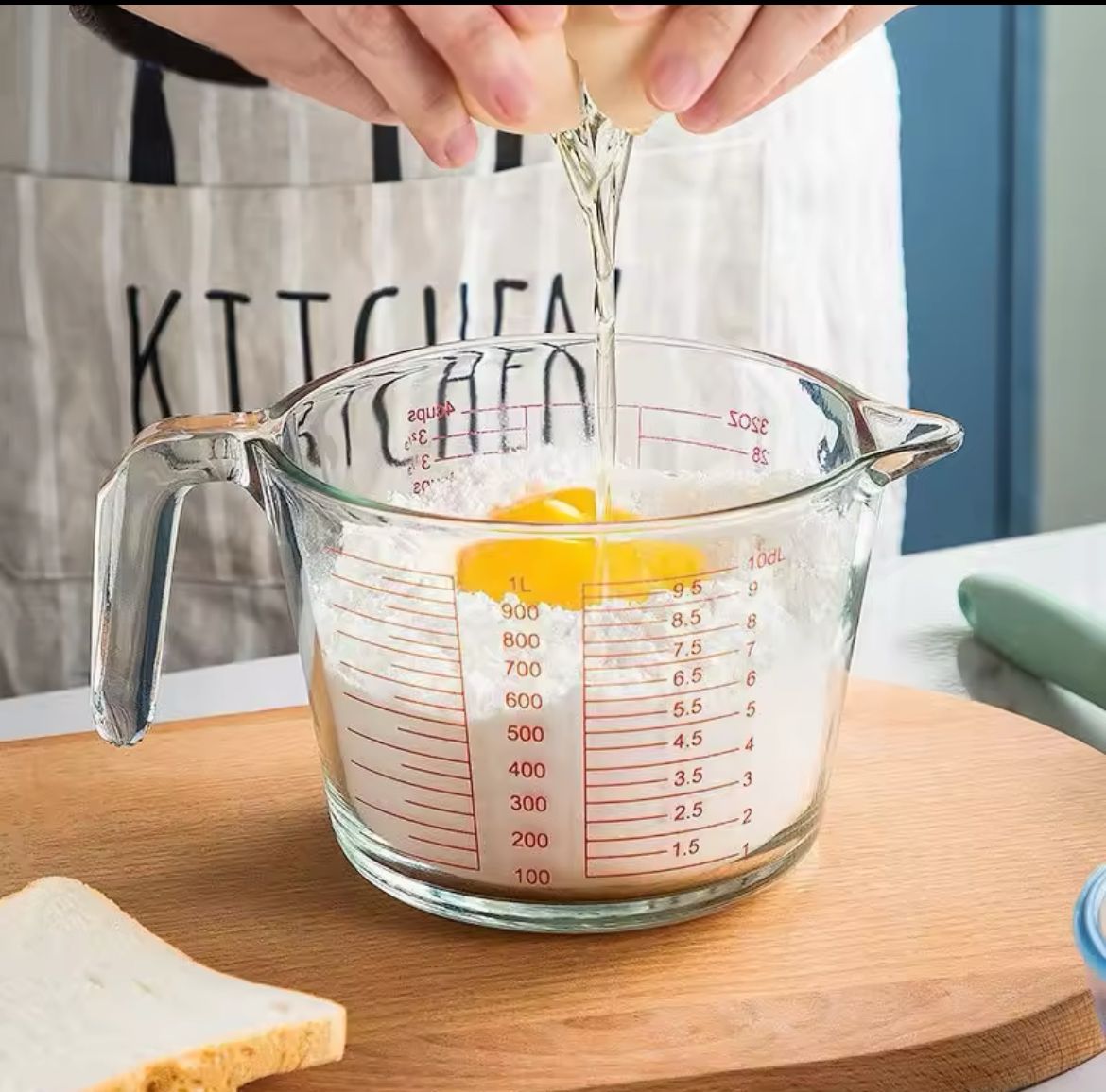 1000 ml Heat-Resistant Glass Measuring Cup with Easy-Read Scale & Comfortable Handle