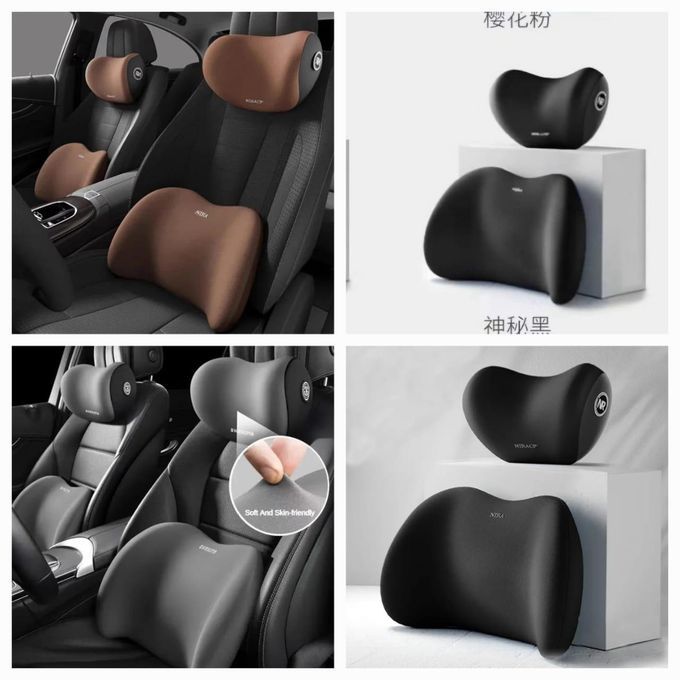 Premium 2-Piece Memory Foam Car Headrest & Lumbar Support – Relieves Neck & Back Pain on Long Drives