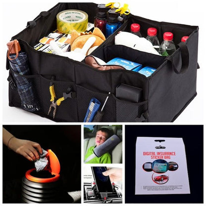 Large Capacity High Quality Car Boot Organizer with Compartments, Black Collapsible Travel Car Boot Tidy Box