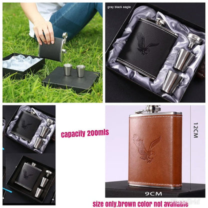 Hip whisky bottle, 7 oz Wine Glass Whiskey Bottle, Whiskey Flask With 2 Tot Cups, Pocket Portable Stainless Steel Wine Bottle