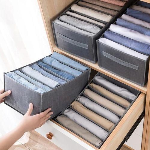 7-Grid Thickened Clothes Organizer – Foldable Wardrobe Storage Box for Jeans, Pants & Closet Organization