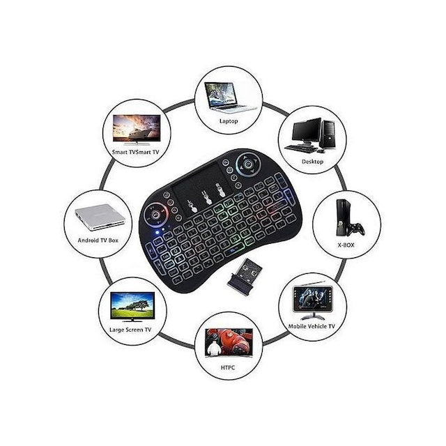 Wireless Bluetooth Keyboard Mouse Pad, Mini Wireless Keyboard with Touch-pad Mouse, Back Light for Android Box, Smart TV