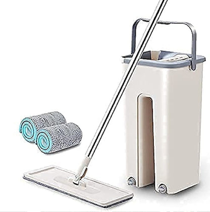 New Bucket Mop with Extra Mop Cloth, Magic Flat Wet and Dry Mop Squeeze Bucket for Floor Cleaning with Microfiber Pads, Stainless Steel Handle