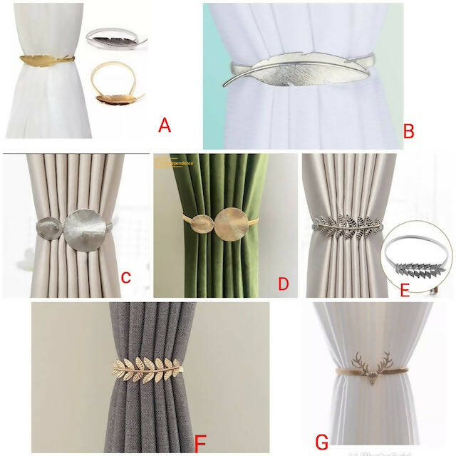 Spring Curtain Tiebacks, Metal Leaves Curtain Holdbacks, Adjustable Curtain Straps, Curtain Clips for Home Window Decoration