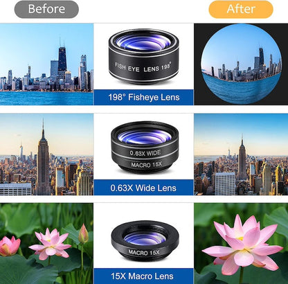 Phone Telescope, Camera Lens Telescope for Phones, Wide Angle Lens and Macro Lens, Fisheye Lens Phone Telescope - Compatible with Most Phones