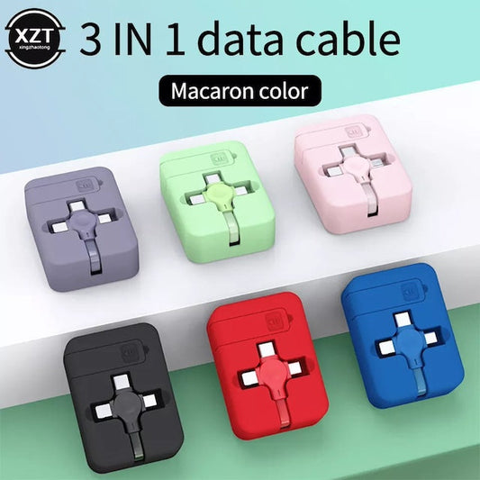 3 in 1 Portable Retractable Charger, Cable Powerbank Charge, Retractable Charge Cable Charger, Data Cable Phone Stand