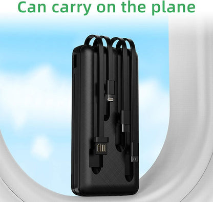 Power Bank with 4 Inbuilt Cables, Fast Charging External Battery, Compatible with iPhone iPad Samsung, Android Smartphone Tablet and More