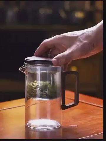 One Press Glass Infuser Tea Pot with Built-In Filter Heat-Resistant Design