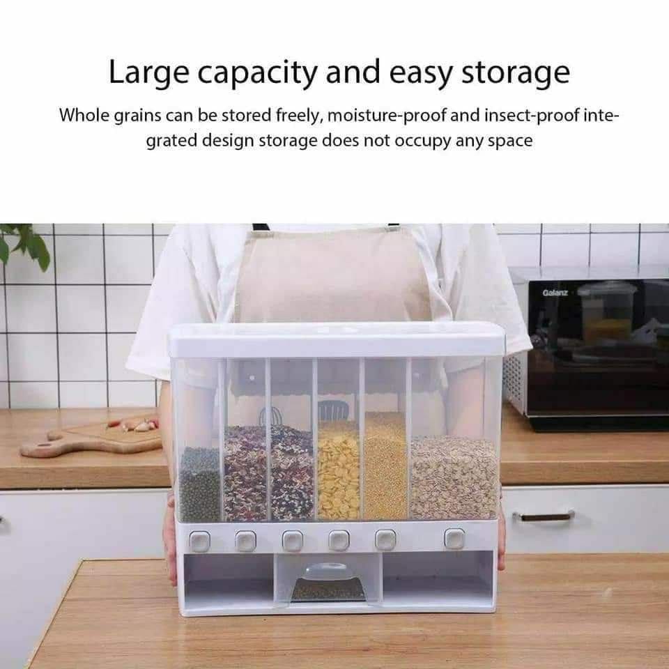 6-Compartment Cereal Dispenser – 10kg Capacity Airtight Food Storage Container