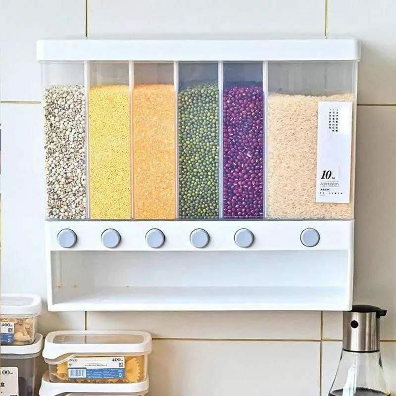 6-Compartment Cereal Dispenser – 10kg Capacity Airtight Food Storage Container