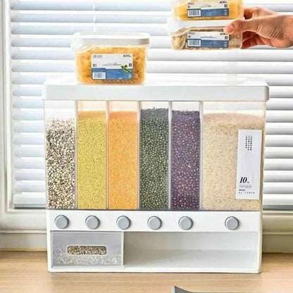 6-Compartment Cereal Dispenser – 10kg Capacity Airtight Food Storage Container
