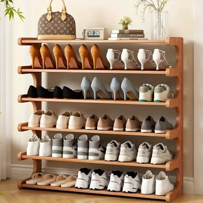 6-Layer Stackable Bamboo Shoe Rack – Modern Wooden Shoe Organizer for Home & Entryway