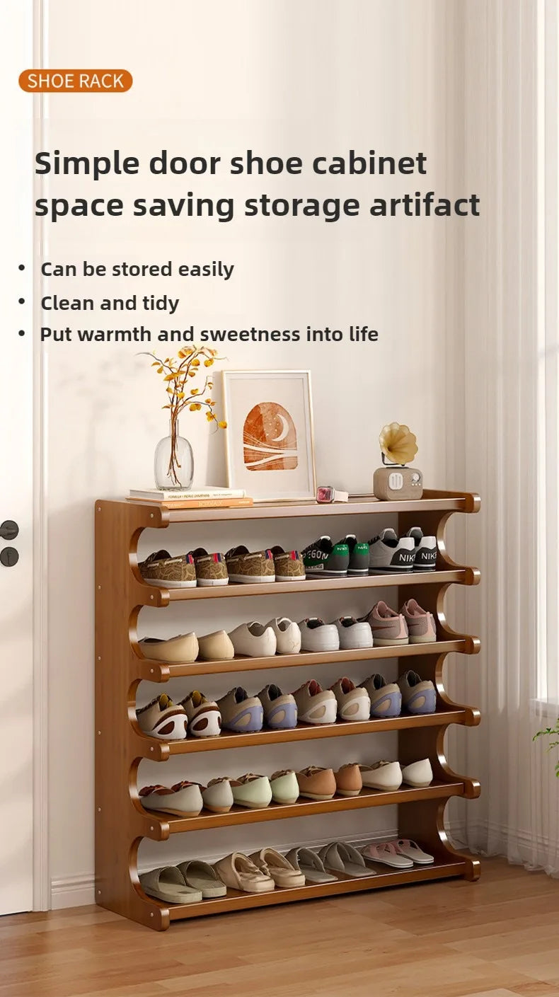 6-Layer Stackable Bamboo Shoe Rack – Modern Wooden Shoe Organizer for Home & Entryway