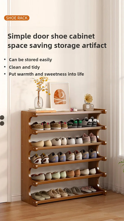 6-Layer Stackable Bamboo Shoe Rack – Modern Wooden Shoe Organizer for Home & Entryway