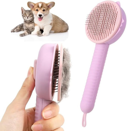 Self Cleaning Pet Comb, Cat and Dog Brush for Grooming, Massage Cat and Dog Comb with Handle for Short Long Hair, Pet Brush Tool for Remove Loose Undercoat