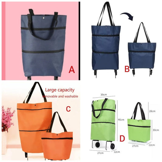 Foldable Shopping Carts for Groceries with Wheels, Waterproof Large Folding Expandable Shopping Bag, Collapsible Washable Cart Grocery Bags