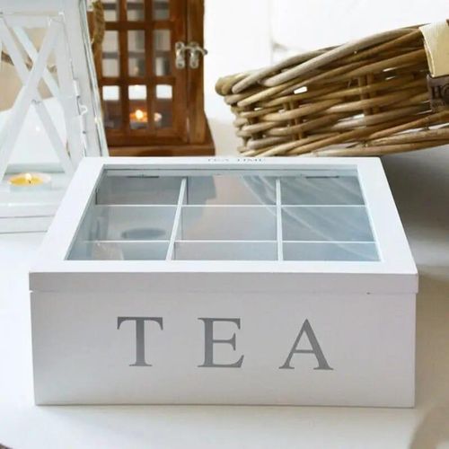 9-Compartment Bamboo Tea Box – Stylish Tea Bag Organizer with Clear Lid & Home Storage Chest